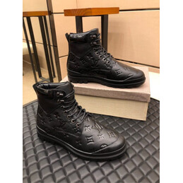 Replica Louis Vuitton Black Monogram Combat Boots