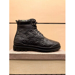 Replica Louis Vuitton Black Monogram Combat Boots