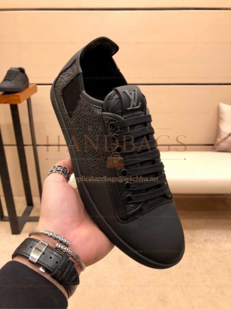 Replica Louis Vuitton Black Perforated Low Top Sneakers