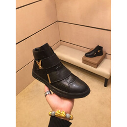 Replica Louis Vuitton Black Monogram Strap Ankle Boots
