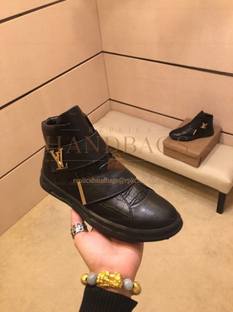Replica Louis Vuitton Black Monogram Strap Ankle Boots