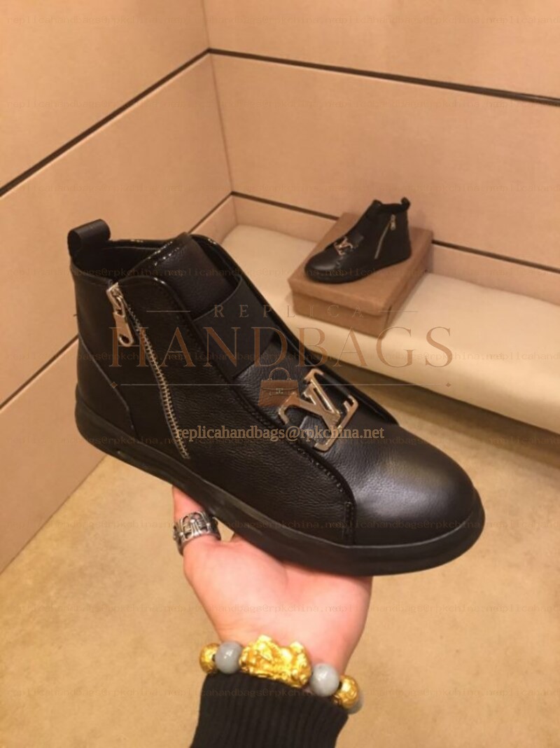 Replica Louis Vuitton Black Zip Ankle Boots