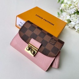 Replica Louis Vuitton Brown Damier Ebene Pale Pink Croisette Compact Wallet