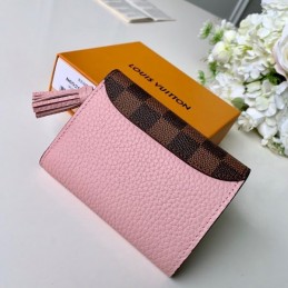 Replica Louis Vuitton Brown Damier Ebene Pale Pink Croisette Compact Wallet
