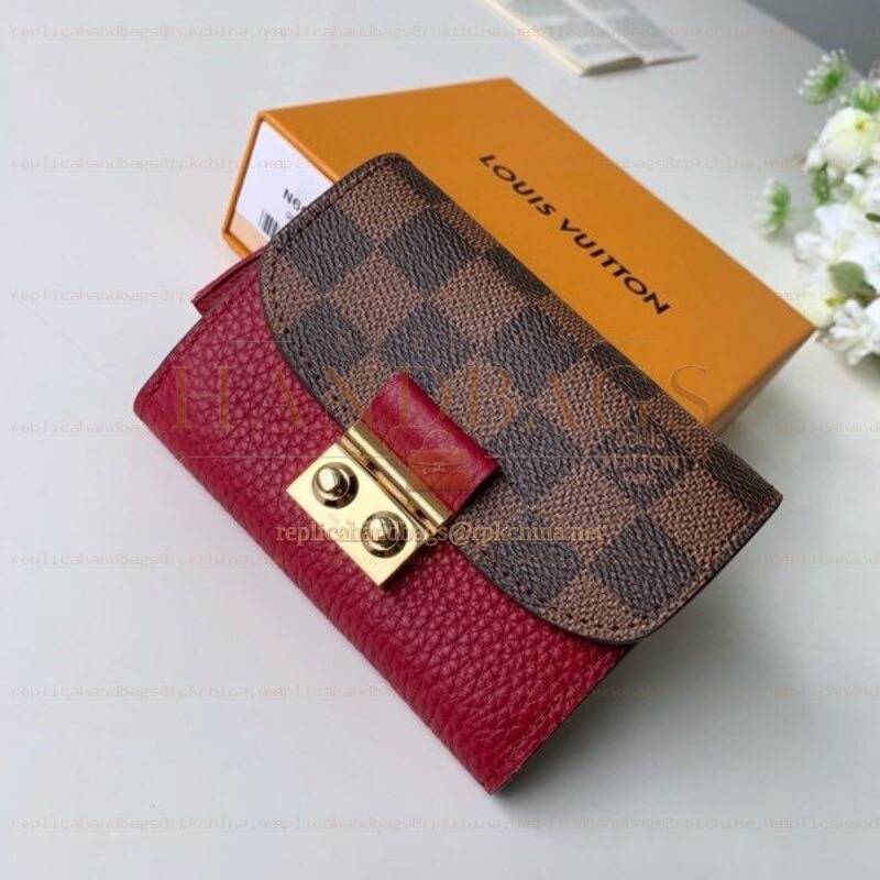 Replica Louis Vuitton Brown Damier Ebene Burgundy Croisette Compact Wallet