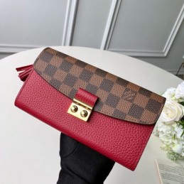 Replica Louis Vuitton Brown Damier Ebene Red Croisette Wallet