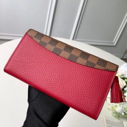 Replica Louis Vuitton Brown Damier Ebene Red Croisette Wallet