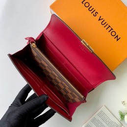 Replica Louis Vuitton Brown Damier Ebene Red Croisette Wallet