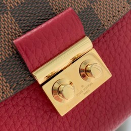 Replica Louis Vuitton Brown Damier Ebene Red Croisette Wallet