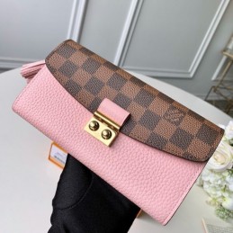 Replica Louis Vuitton Brown Damier Ebene Pale Pink Croisette Wallet