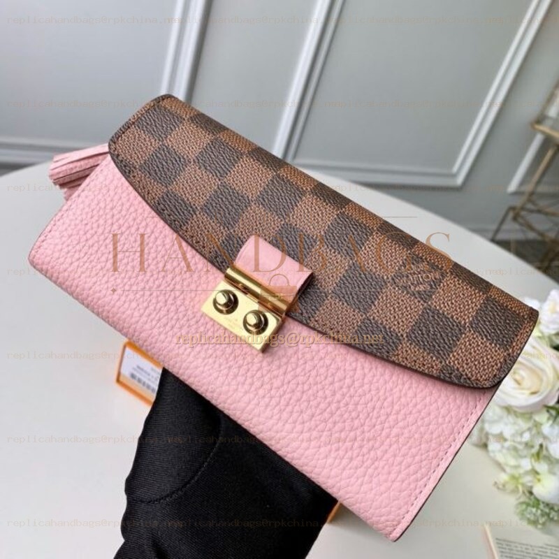 Replica Louis Vuitton Brown Damier Ebene Pale Pink Croisette Wallet