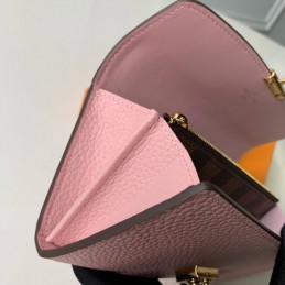 Replica Louis Vuitton Brown Damier Ebene Pale Pink Croisette Wallet