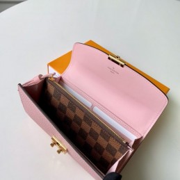 Replica Louis Vuitton Brown Damier Ebene Pale Pink Croisette Wallet