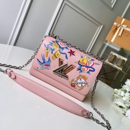 Replica Louis Vuitton Pale Pink Twist MM with Embroidered Bird Detail