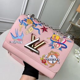 Replica Louis Vuitton Pale Pink Twist MM with Embroidered Bird Detail