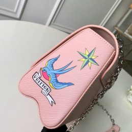 Replica Louis Vuitton Pale Pink Twist MM with Embroidered Bird Detail