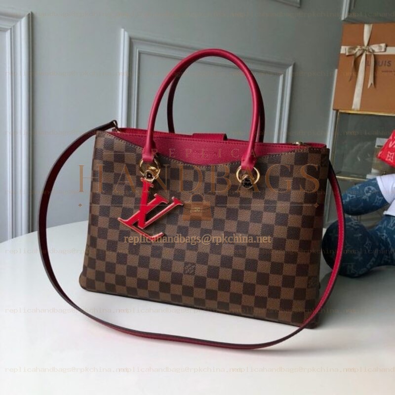Replica Louis Vuitton Brown Damier Ebene Burgundy Trim Riverside
