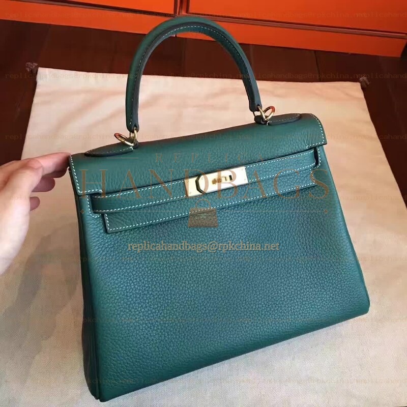 Replica Hermes Green Kelly 28 Palladium Hardware Bag