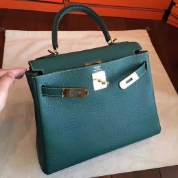 Replica Hermes Green Kelly 28 Palladium Hardware Bag