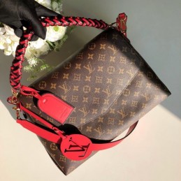 Replica Louis Vuitton Brown Monogram Red Braided Handle Beaubourg