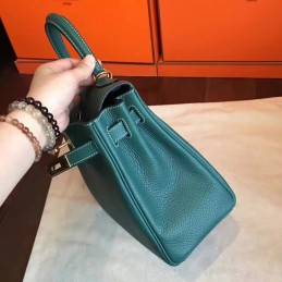 Replica Hermes Green Kelly 28 Palladium Hardware Bag