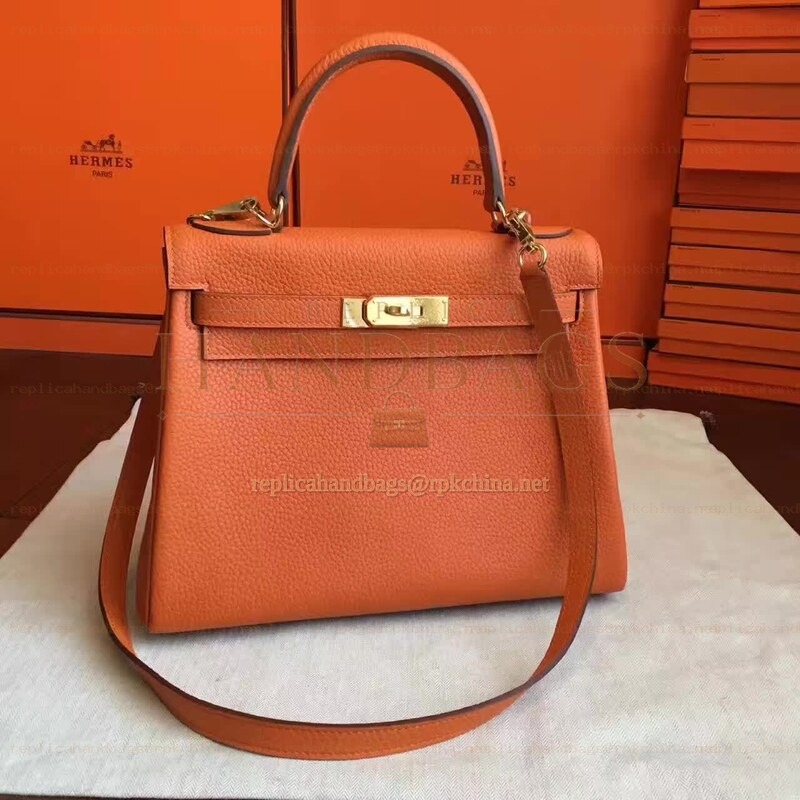 Replica Hermes Orange Kelly 28 Gold Hardware Bag