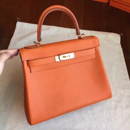Replica Hermes Orange Kelly 28 Gold Hardware Bag