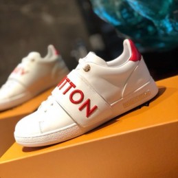 Replica Louis Vuitton White Red Letter Strap Sneakers
