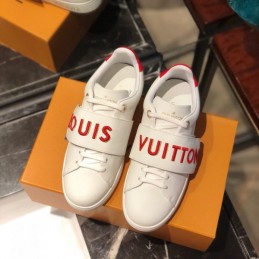 Replica Louis Vuitton White Red Letter Strap Sneakers
