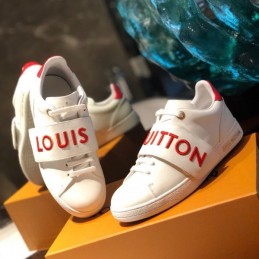 Replica Louis Vuitton White Red Letter Strap Sneakers