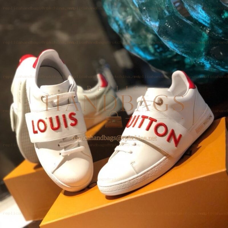 Replica Louis Vuitton White Red Letter Strap Sneakers