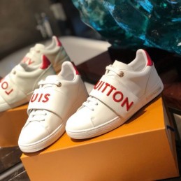 Replica Louis Vuitton White Red Letter Strap Sneakers
