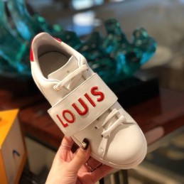 Replica Louis Vuitton White Red Letter Strap Sneakers