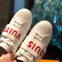 Replica Louis Vuitton White Red Letter Strap Sneakers