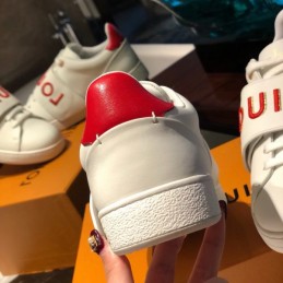 Replica Louis Vuitton White Red Letter Strap Sneakers