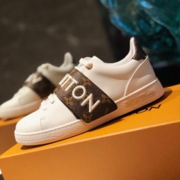 Replica Louis Vuitton White Brown Monogram Letter Strap Sneakers