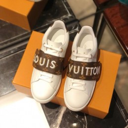 Replica Louis Vuitton White Brown Monogram Letter Strap Sneakers