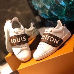 Replica Louis Vuitton White Brown Monogram Letter Strap Sneakers