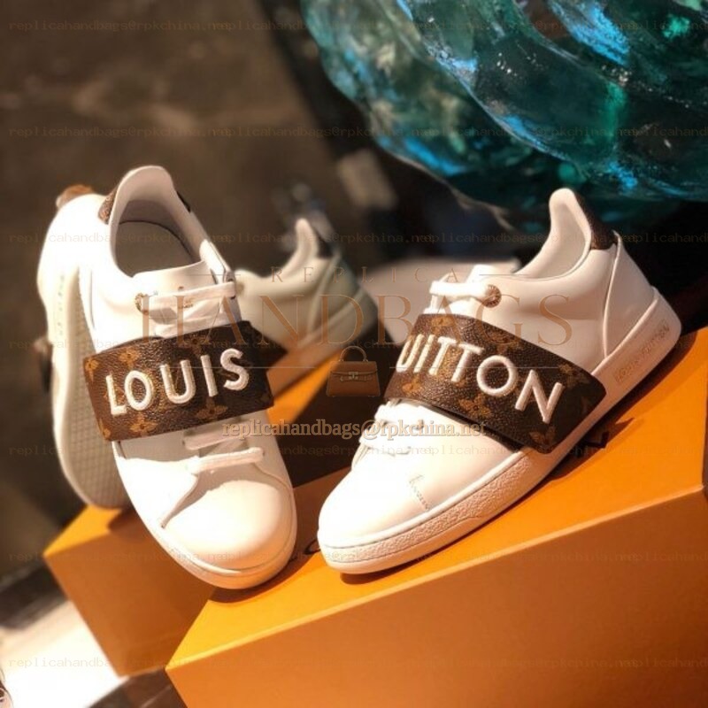 Replica Louis Vuitton White Brown Monogram Letter Strap Sneakers