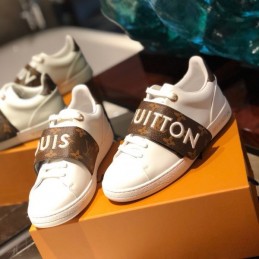 Replica Louis Vuitton White Brown Monogram Letter Strap Sneakers