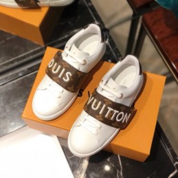 Replica Louis Vuitton White Brown Monogram Letter Strap Sneakers