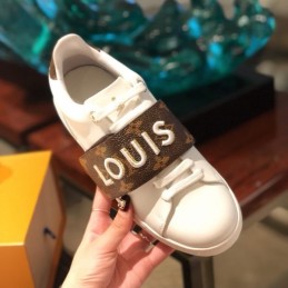 Replica Louis Vuitton White Brown Monogram Letter Strap Sneakers