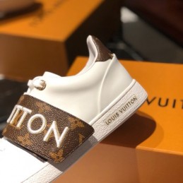 Replica Louis Vuitton White Brown Monogram Letter Strap Sneakers