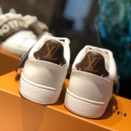 Replica Louis Vuitton White Brown Monogram Letter Strap Sneakers