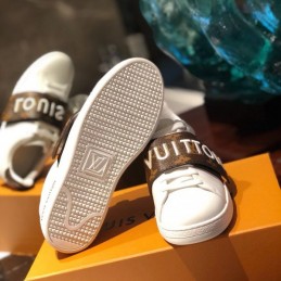 Replica Louis Vuitton White Brown Monogram Letter Strap Sneakers