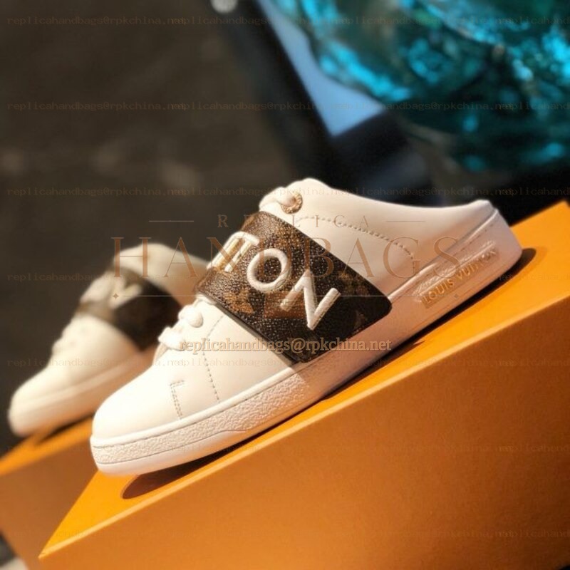 Replica Louis Vuitton White Brown Letter Strap Sneakers
