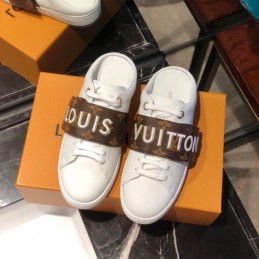 Replica Louis Vuitton White Brown Letter Strap Sneakers