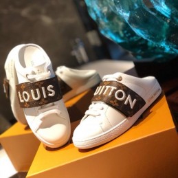 Replica Louis Vuitton White Brown Letter Strap Sneakers