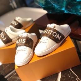Replica Louis Vuitton White Brown Letter Strap Sneakers