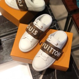Replica Louis Vuitton White Brown Letter Strap Sneakers